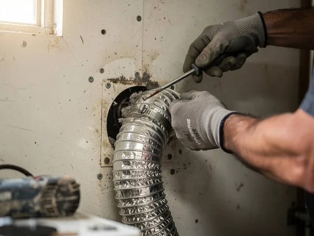 Milford city  Dryer Vent Cleaning technician performing precise dryer vent hose installation in Milford city 